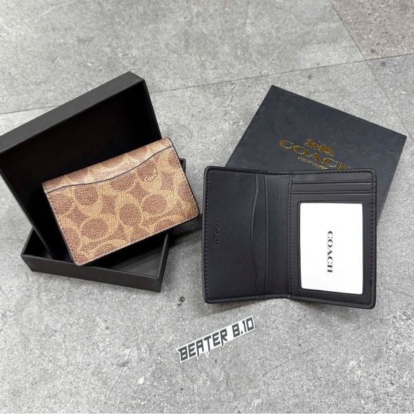 912 - Ví Coach Card Holder Signature Canvas Khaki - F2582 CW387