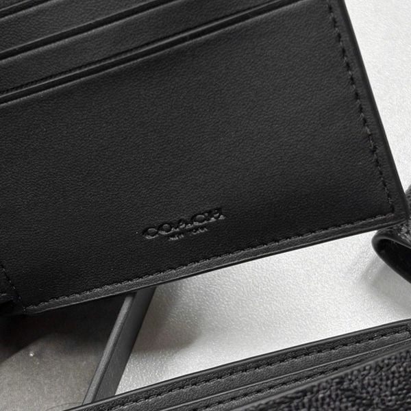 897 - Ví Coach Nam 3 In 1 Canvas Monogram Black Dáng Gập Vuông, Kèm Card Holder - CW380