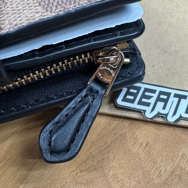 Ví Coach Medium Corner Zip Wallet Signature Tan Black Canvas - CW786 IMQRX - 1150