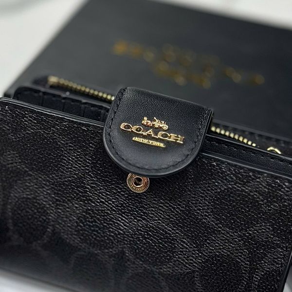 Ví Coach Medium Corner Zip Wallet Midnight Black In Signature Canvas- CW786 MD/BL - 1158