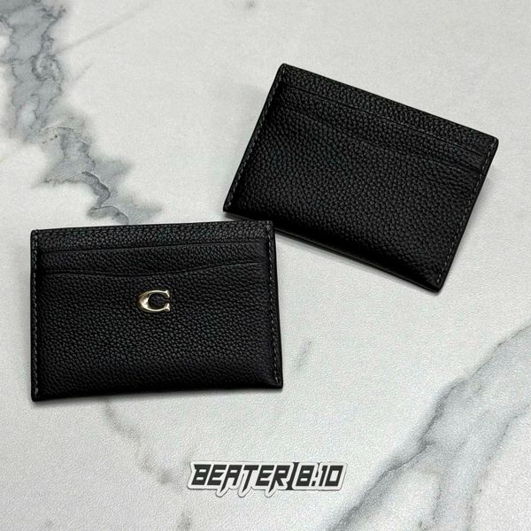 833 - Ví Coach Card Case Wallet With Signature C Gold Black - CM436