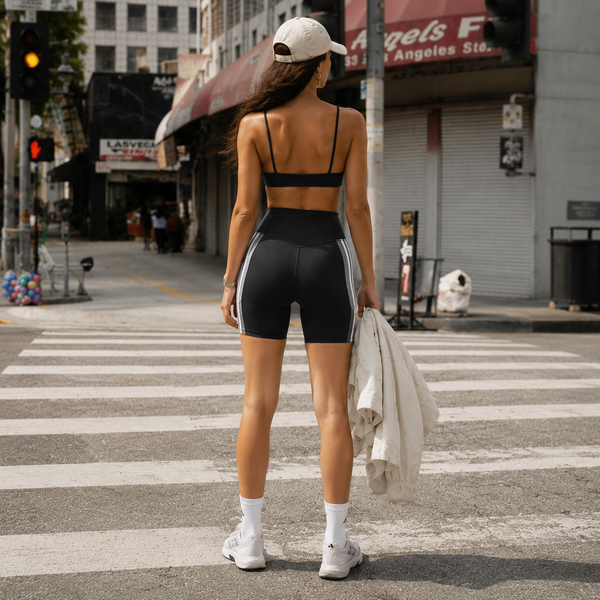 Quần Adidas Short Legging 3 Sọc Optime Essentials Black Grey - JF1048 - 1189