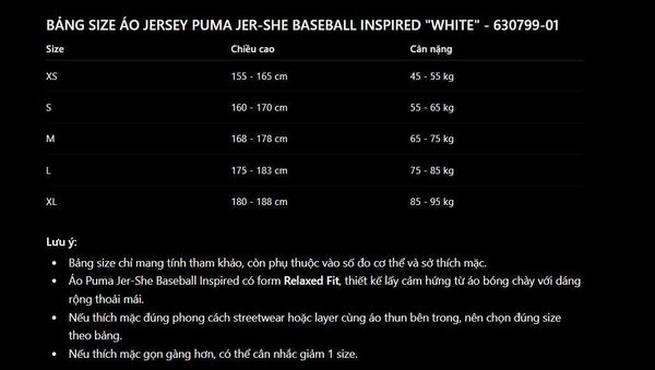 Áo Jersey Puma Jer-She Baseball Inspired White - 630799-01 - 1358