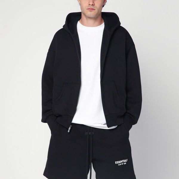 973 - Áo Hoodie Fit Fleece Zip Up Fear of God Essentials Classic 'Jet Black' 2025 - 192AS254780F