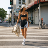 Quần Adidas Short Legging 3 Sọc Optime Essentials Black Grey - JF1048 - 1189