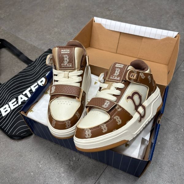 489 - Giày MLB Chunky Liner Mid Monogram Boston Red Sox Brown - 3ASXCLP3N-43BRD