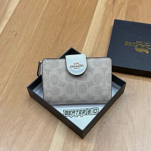 Ví Nữ Coach Medium Corner Zip Wallet Sand Chalk  Signature Canvas - CW786 IMXDM  - 1156