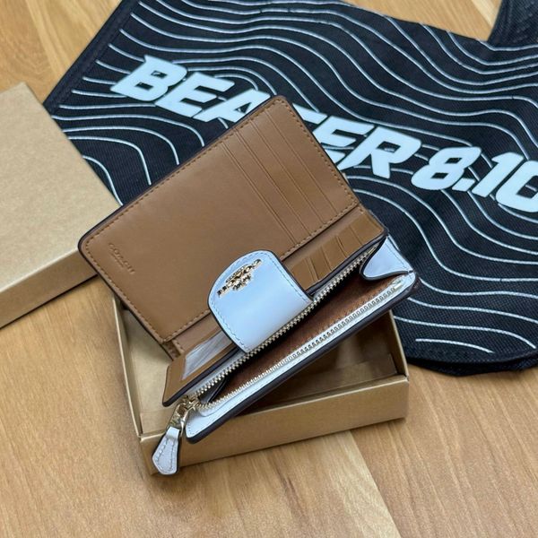 849 - Ví Coach Medium Corner Zip Wallet In Signature Canvas White Khaki - C0082