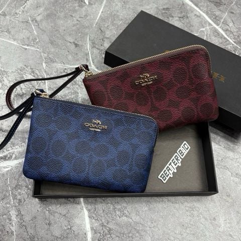 Ví Coach Corner Zip Monogram Wristlet 'Navy' & 'Burgundy' In Signature Canvas  - F2648 - CEY93 - 1159