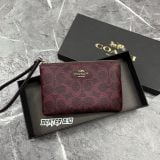 Ví Coach Corner Zip Monogram Wristlet 'Navy' & 'Burgundy' In Signature Canvas  - F2648 - CEY93 - 1159