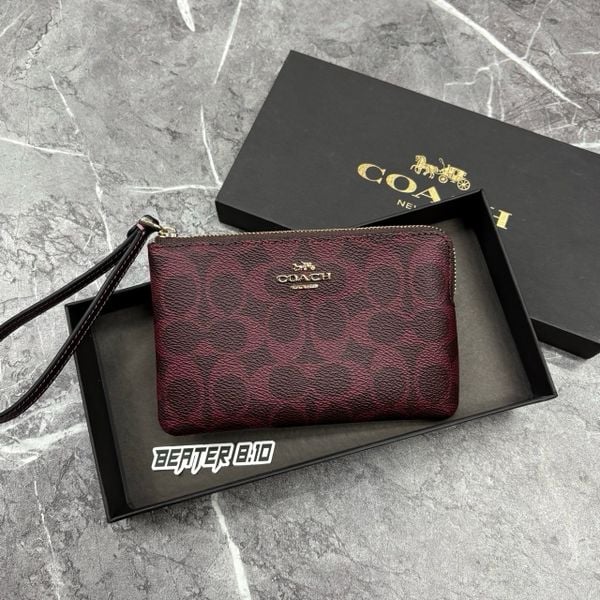Ví Coach Corner Zip Monogram Wristlet 'Navy' & 'Burgundy' In Signature Canvas  - F2648 - CEY93 - 1159