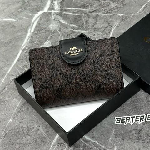 Ví Coach Nữ Outlet Medium Corner Zip Wallet Signature Brown Black  - C0082 IMAA8 - 1155
