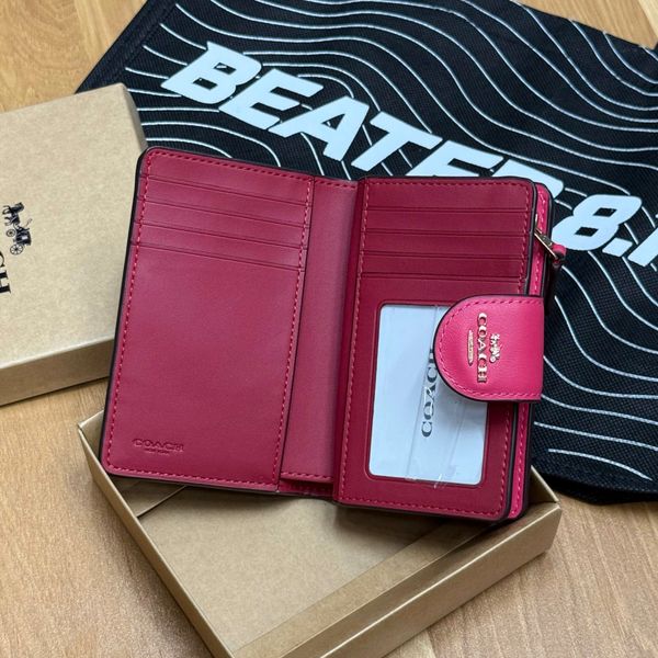 850 - Ví Coach Medium Corner Zip Wallet In Signature Canvas Pink Khaki - C0082