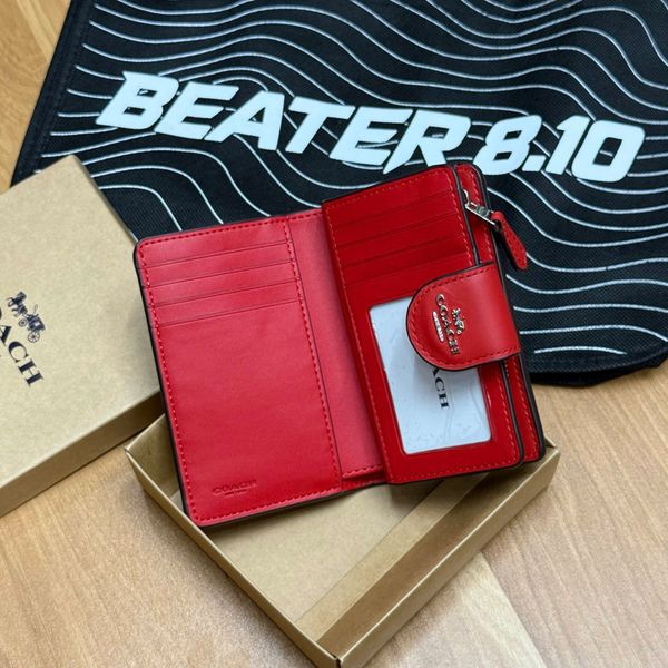 845 - Ví Coach Medium Corner Zip Wallet In Signature Canvas Khaki Red - C0082