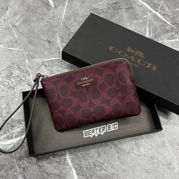Ví Coach Corner Zip Monogram Wristlet 'Navy' & 'Burgundy' In Signature Canvas  - F2648 - CEY93 - 1159