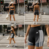 Quần Adidas Short Legging 3 Sọc Optime Essentials Black Grey - JF1048 - 1189