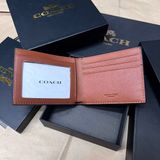 855 - Ví Coach Slim Bill Canvas Dáng Gập Đứng, Card Holder DARK SADDLE