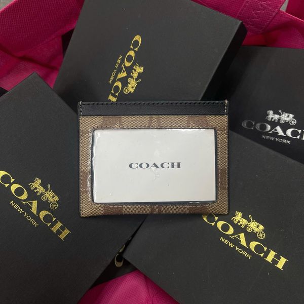 854 - Ví Coach Card Case Canvas Card Holder Horse Brown