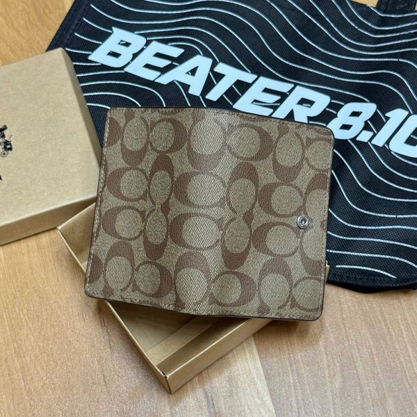 845 - Ví Coach Medium Corner Zip Wallet In Signature Canvas Khaki Red - C0082