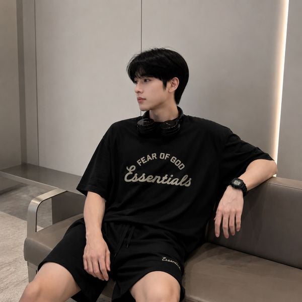 Áo Fear of God Essentials Campus 90's Short Sleeve Tee Black - 125BT212060F - 1312