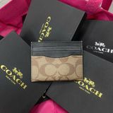 854 - Ví Coach Card Case Canvas Card Holder Horse Brown