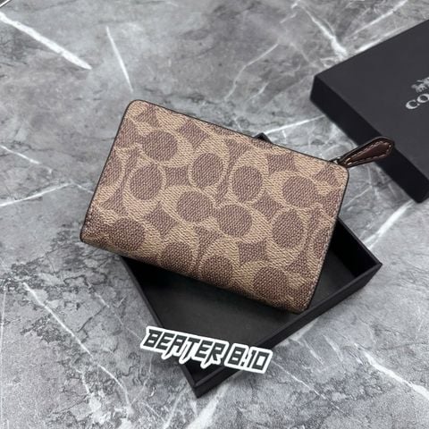 Ví Nữ Coach Medium Corner Zip Wallet Brown Signature - C0082 IME74 - 1154