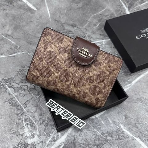 Ví Nữ Coach Medium Corner Zip Wallet Brown Signature - C0082 IME74 - 1154