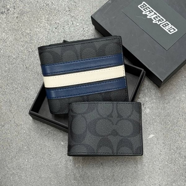 835 - Ví Coach Nam 3 In 1 Canvas Charcoal Denim Chalk - 3008