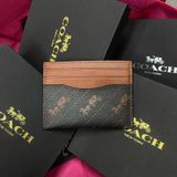854 - Ví Coach Card Case Canvas Card Holder Horse Brown