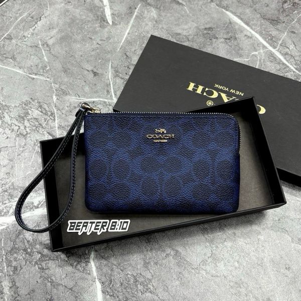 Ví Coach Corner Zip Monogram Wristlet 'Navy' & 'Burgundy' In Signature Canvas  - F2648 - CEY93 - 1159
