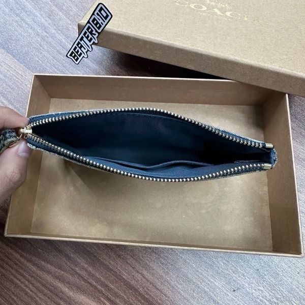 Ví Coach Corner Zip Wristlet Wash Denim - 1174