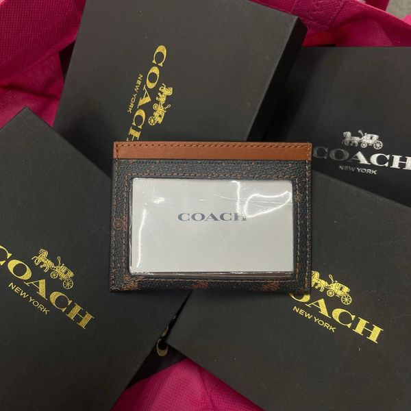 854 - Ví Coach Card Case Canvas Card Holder Horse Brown