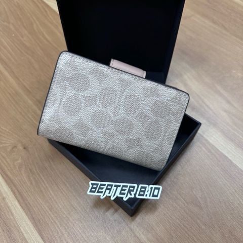 Ví Nữ Coach Medium Corner Zip Wallet Sand Taupe In Signature Canvas - CW786 SVPWH - 1157