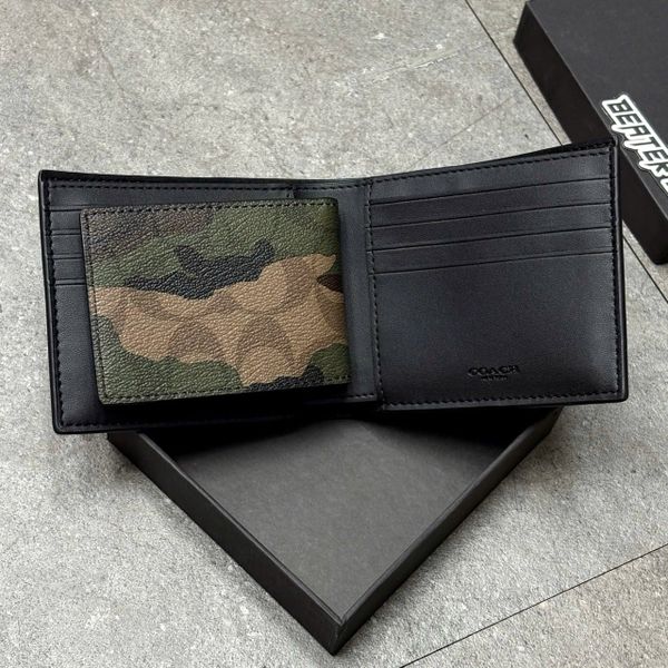 1019 - Ví Coach Nam 3 In 1 Wallet Canvas With Leather Wallet Dark Green - C6787