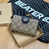 Ví Coach Medium Corner Zip Wallet In Signature Canvas Khaki Black - C0082 - 848