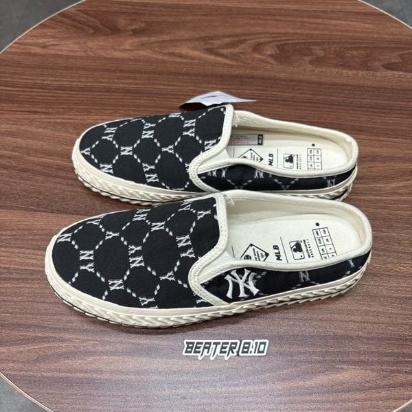 391 - Giày MLB Mule Playball Dia Monogram NY 'Black White' - 3AMUMDB2N-50BKS