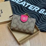 850 - Ví Coach Medium Corner Zip Wallet In Signature Canvas Pink Khaki - C0082