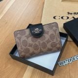 Ví Coach Medium Corner Zip Wallet Signature Tan Black Canvas - CW786 IMQRX - 1150