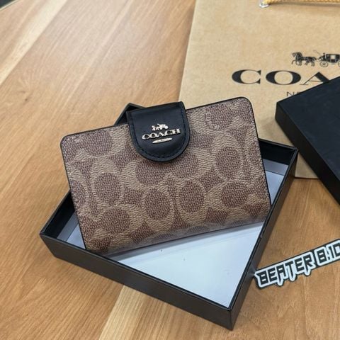 Ví Coach Medium Corner Zip Wallet Signature Tan Black Canvas - CW786 IMQRX - 1150