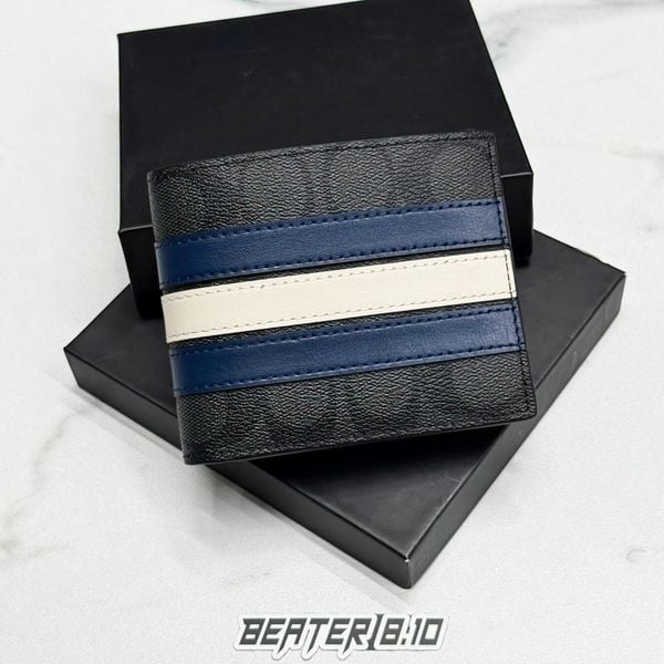 835 - Ví Coach Nam 3 In 1 Canvas Charcoal Denim Chalk - 3008