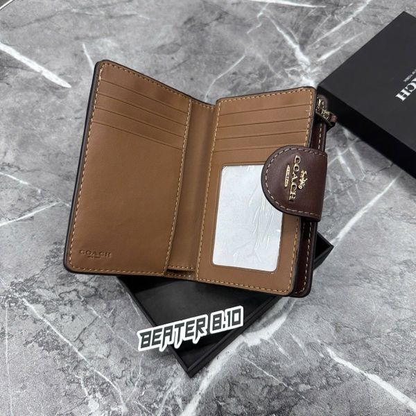 Ví Nữ Coach Medium Corner Zip Wallet Brown Signature - C0082 IME74 - 1154