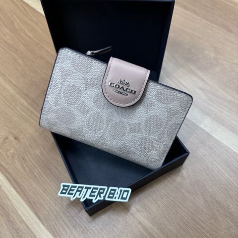Ví Nữ Coach Medium Corner Zip Wallet Sand Taupe In Signature Canvas - CW786 SVPWH - 1157
