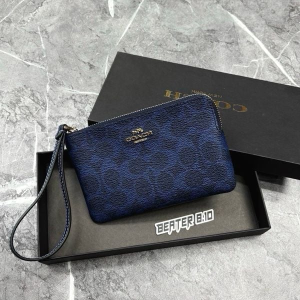 Ví Coach Corner Zip Monogram Wristlet 'Navy' & 'Burgundy' In Signature Canvas  - F2648 - CEY93 - 1159