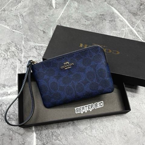 Ví Coach Corner Zip Monogram Wristlet 'Navy' & 'Burgundy' In Signature Canvas  - F2648 - CEY93 - 1159