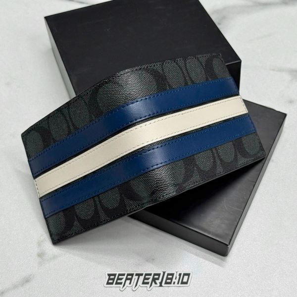 835 - Ví Coach Nam 3 In 1 Canvas Charcoal Denim Chalk - 3008