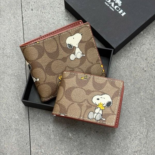 163 - Ví Coach da Nam 3 In 1 Canvas Dáng Gập Vuông, Kèm Card Holder