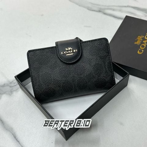 Ví Coach Medium Corner Zip Wallet Midnight Black In Signature Canvas- CW786 MD/BL - 1158