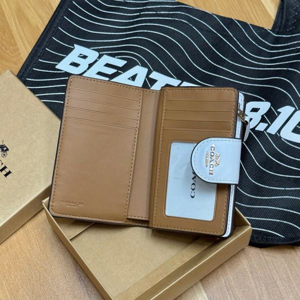 849 - Ví Coach Medium Corner Zip Wallet In Signature Canvas White Khaki - C0082