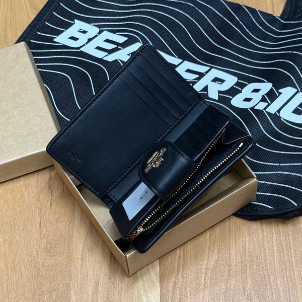 Ví Coach Medium Corner Zip Wallet In Signature Canvas Khaki Black - C0082 - 848