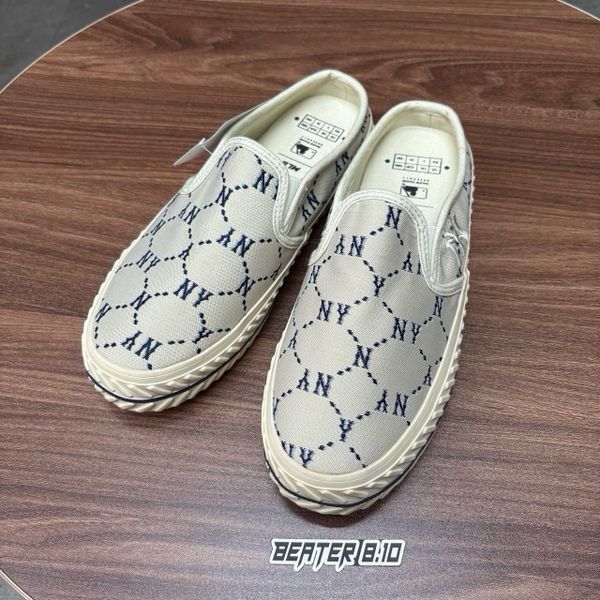 392 - Giày MLB Mule Playball Dia Monogram NY 'Grey Beige' - 3AMUMDB2N-50BGS